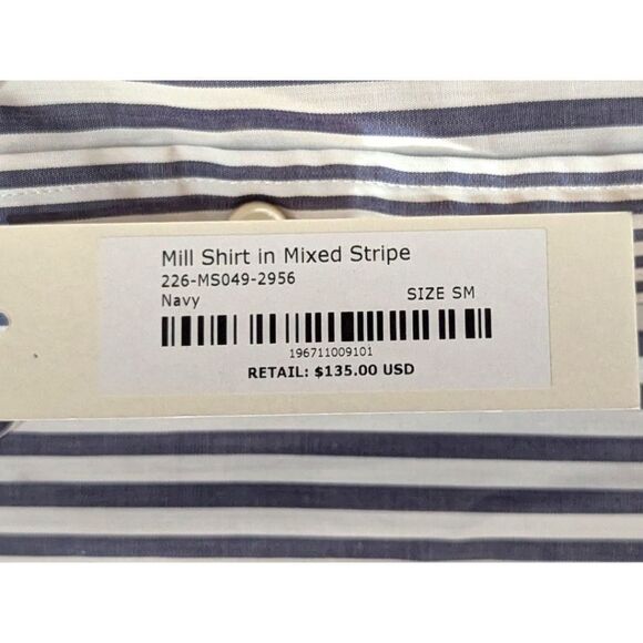 Alex Mill Shirt Striped Cotton Poplin Button Down Shirt Navy/White Men's S/M NWT - Picture 3 of 4